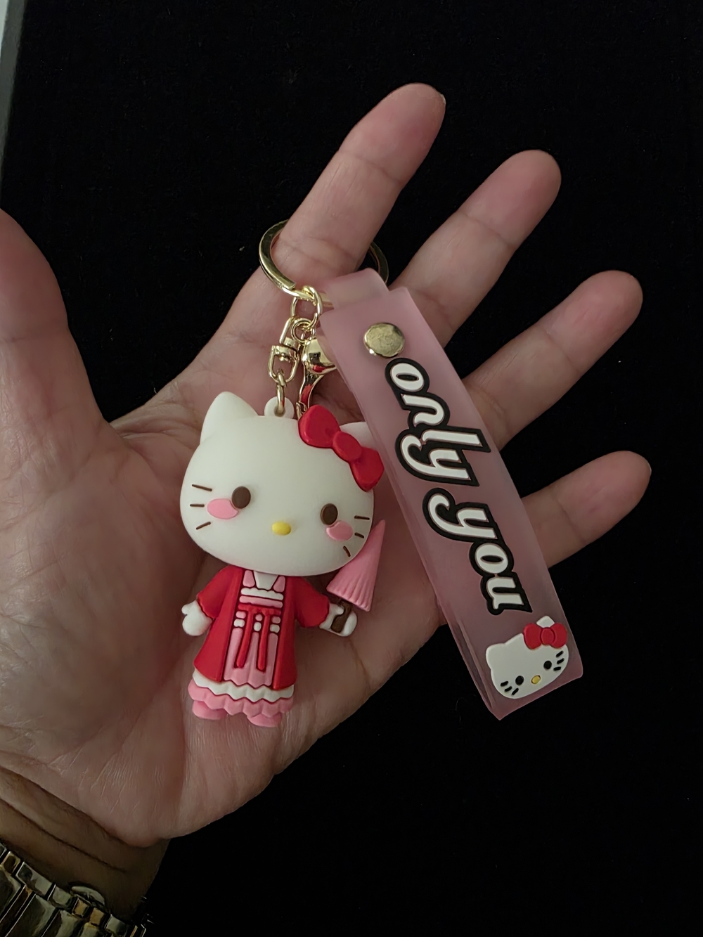Hello Kitty Pink Silicone Key & Charm Card Holder Keychain